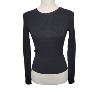 Express women's ribbed long sleeve Crew neck open back sweater black size XS